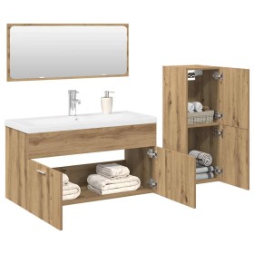 Juego de muebles baño 4 piezas madera ingeniería roble
