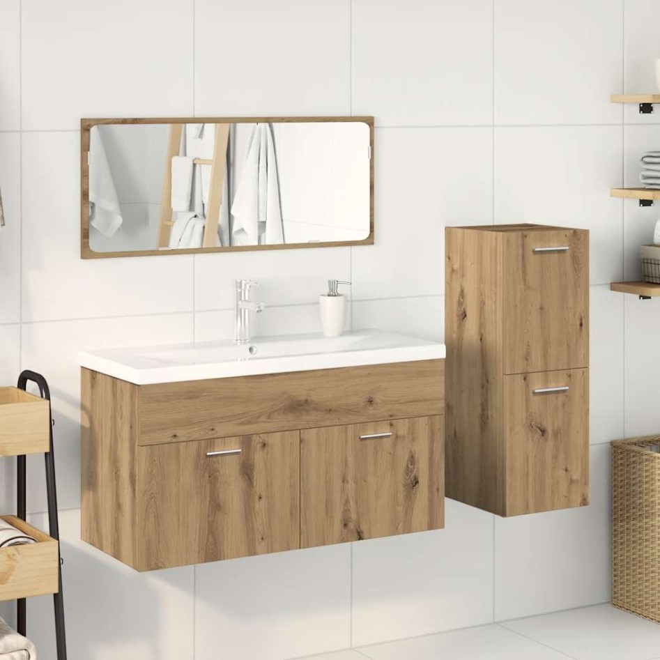Juego de muebles baño 4 piezas madera ingeniería roble