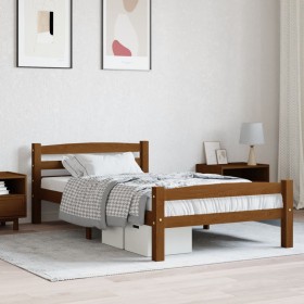 Estructura cama sin colchón madera pino marrón miel 90x200