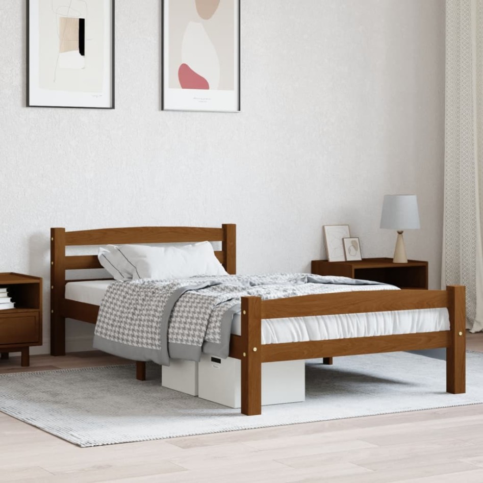 Estructura cama sin colchón madera pino marrón miel 90x200