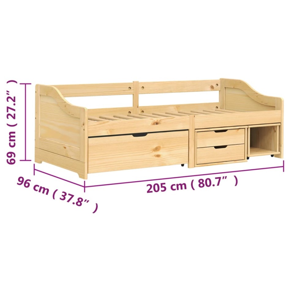 Sofá cama con 3 cajones madera maciza pino IRUN