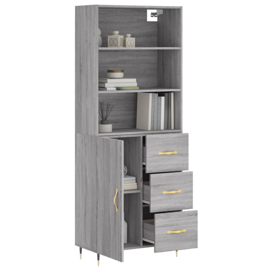 Aparador alto madera contrachapada gris sonoma 69,5x34x180