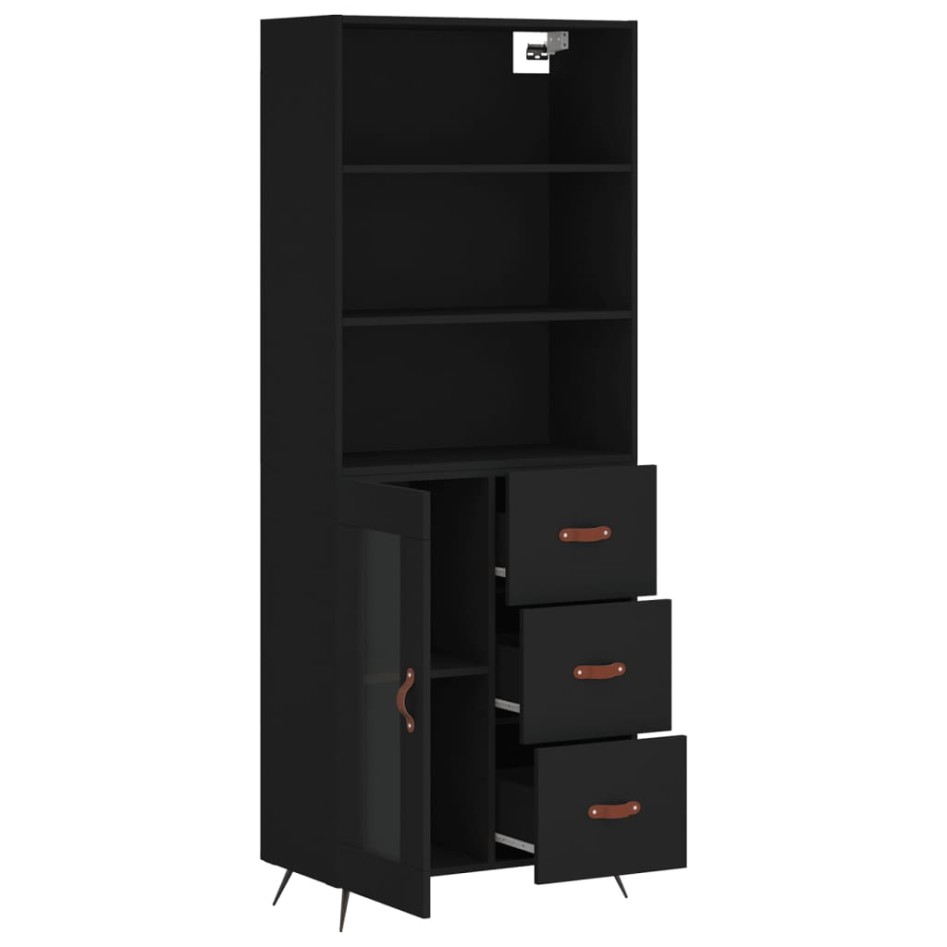 Aparador alto madera contrachapada negro 69,5x34x180