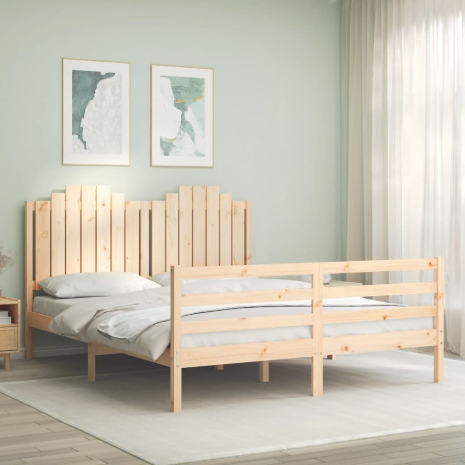 Estructura de cama con cabecero madera maciza 160x200