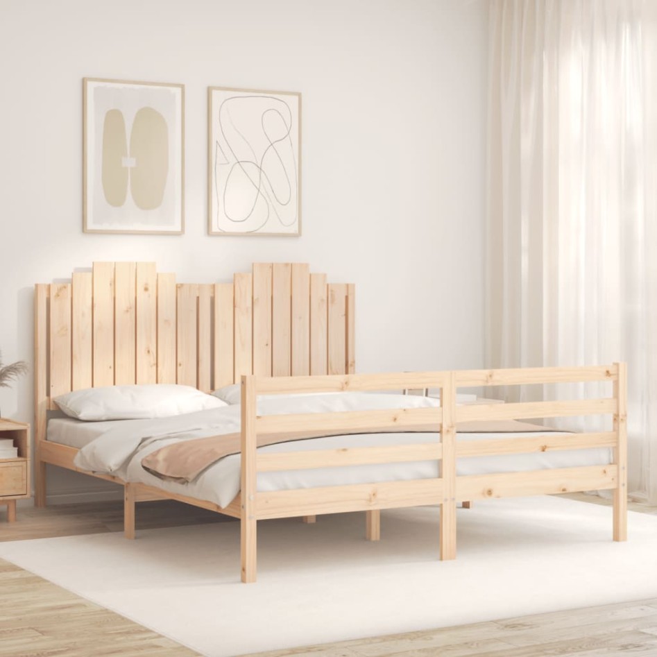 Estructura de cama con cabecero madera maciza 160x200
