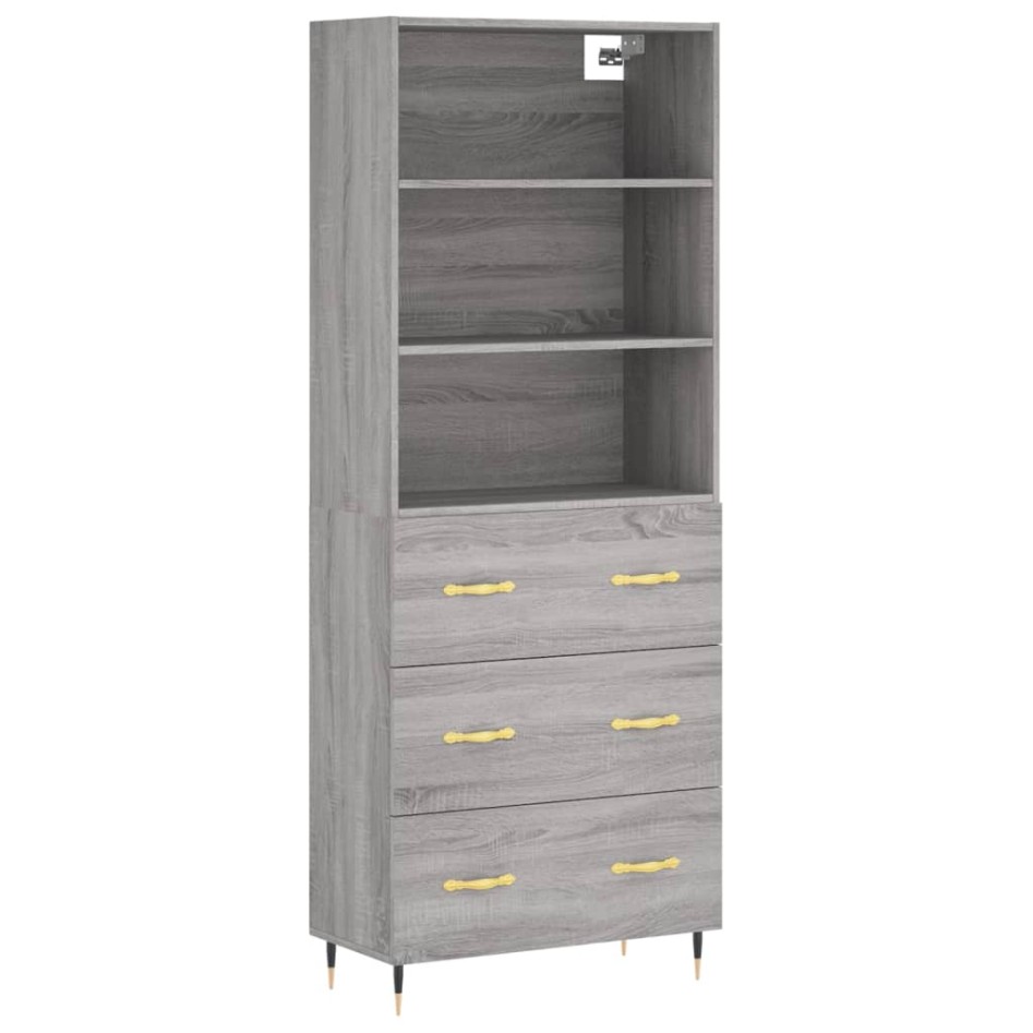 Aparador alto madera contrachapada gris sonoma 69,5x34x180