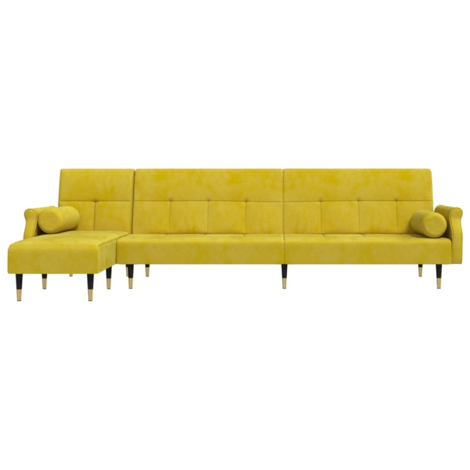 Sofá cama en forma de L terciopelo amarillo 271x140x70