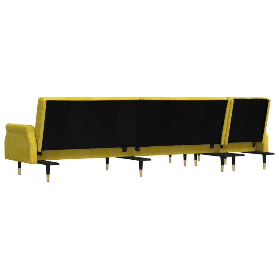 Sofá cama en forma de L terciopelo amarillo 271x140x70