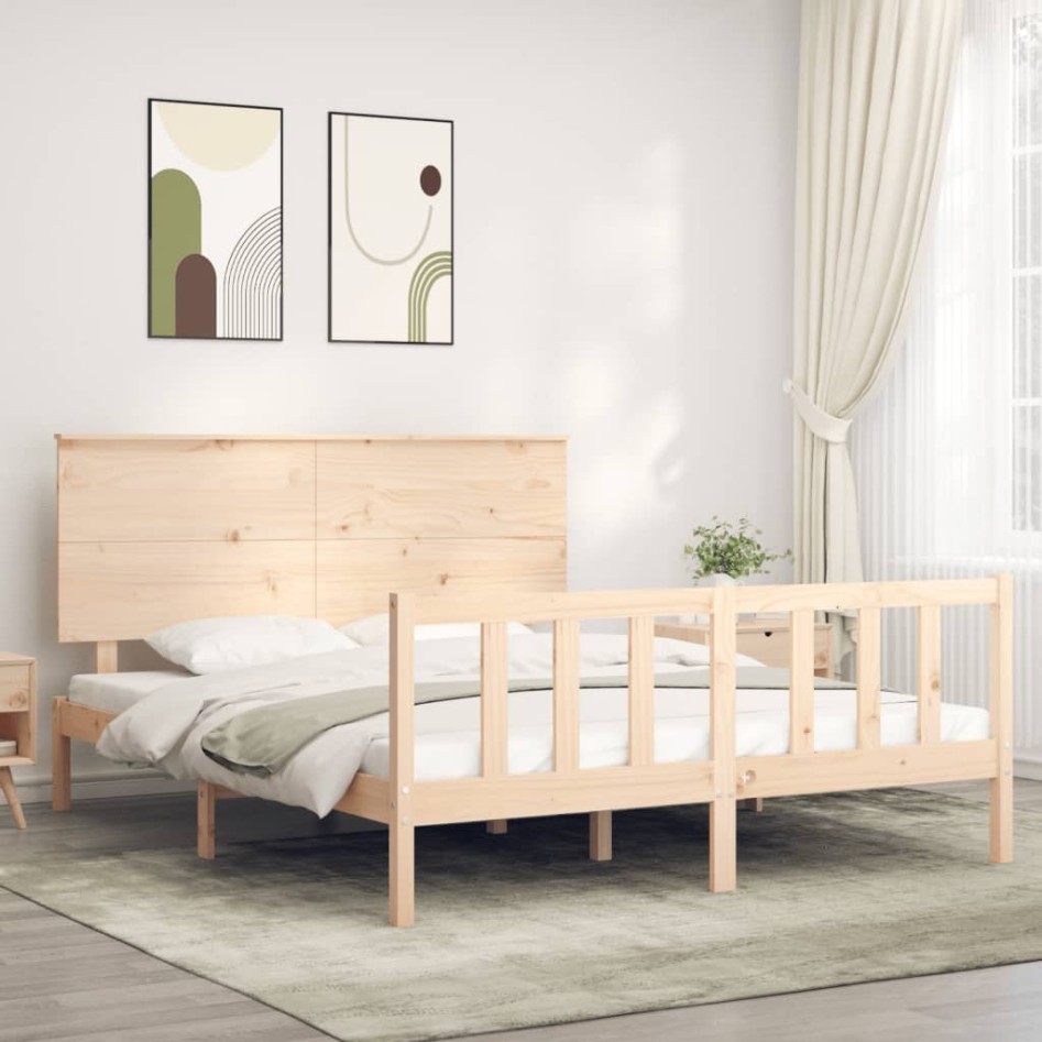Estructura de cama de matrimonio con cabecero madera