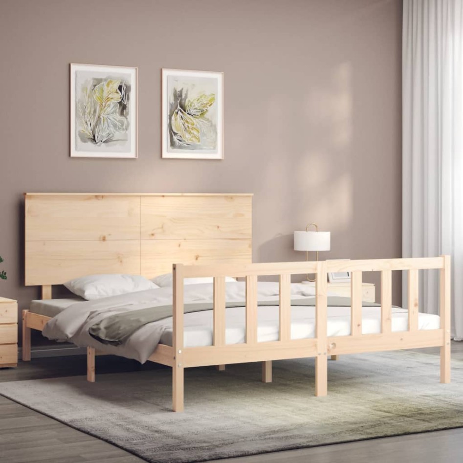 Estructura de cama de matrimonio con cabecero madera