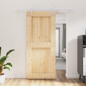 Puerta corredera con herrajes madera maciza de pino 90x210