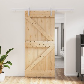 Puerta corredera con herrajes madera maciza de pino 95x210