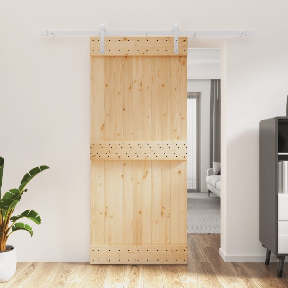 Puerta corredera con herrajes madera maciza de pino 90x210