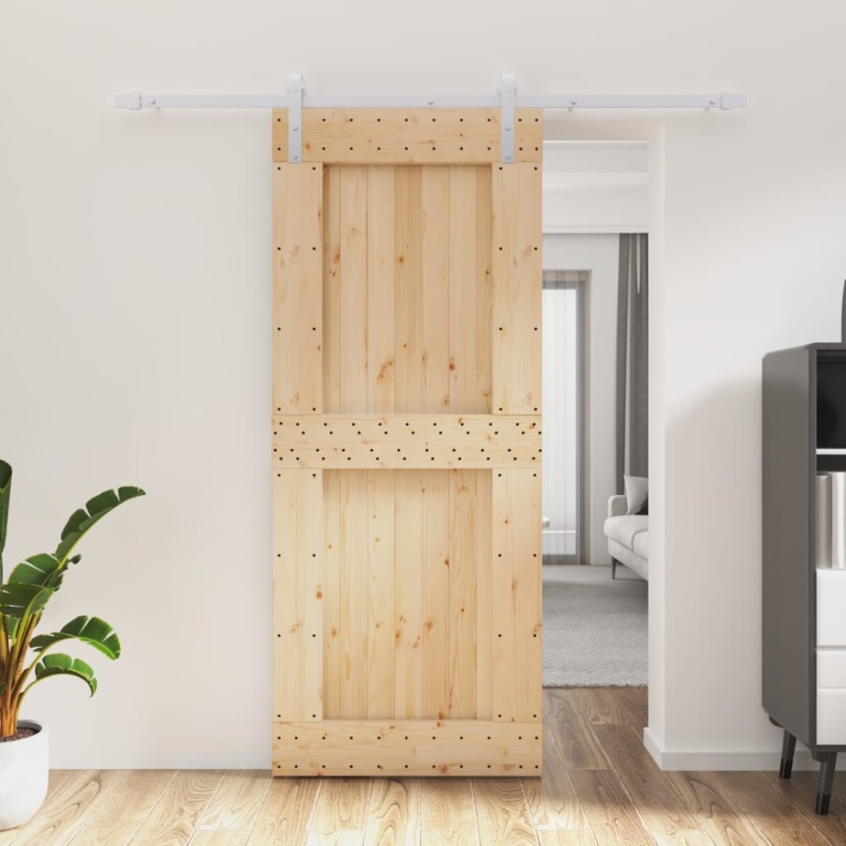 Puerta corredera con herrajes madera maciza de pino 85x210