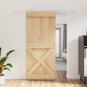 Puerta corredera con herrajes madera maciza de pino 90x210