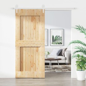 Puerta corredera con herrajes madera maciza de pino 90x210