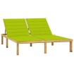 Tumbona doble y cojines verde brillante madera pino impregnada