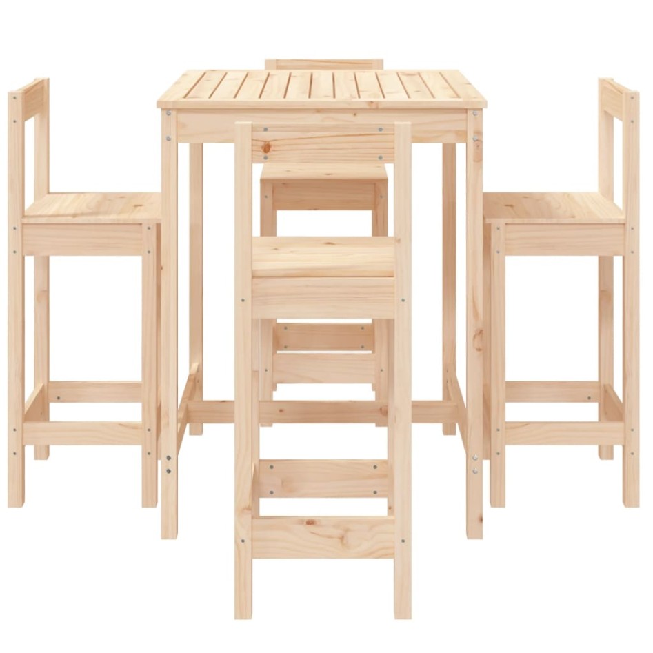 Set de mesa y taburetes altos jardín 5 pzas madera maciza