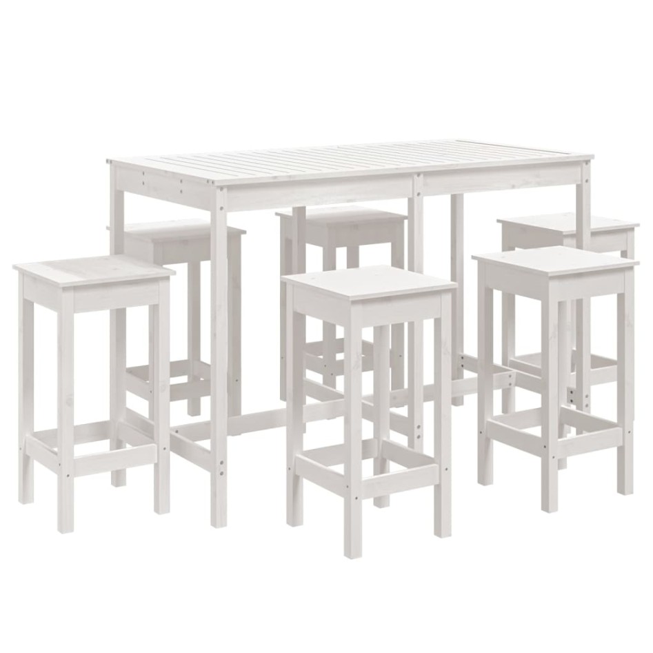 Set de mesa y taburetes altos jardín 7 pzas madera pino