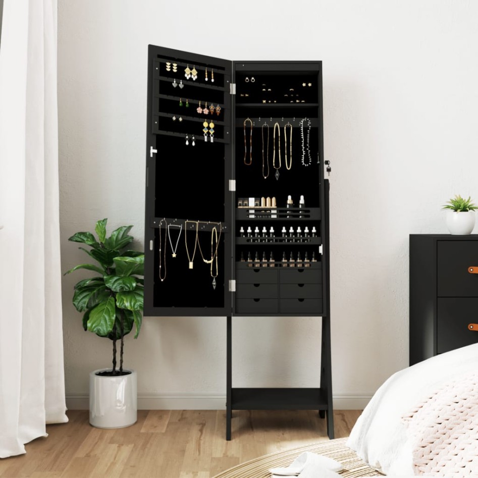 Espejo de pie con joyero y luces LED