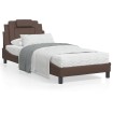 Estructura cama con luces LED cuero sintético marrón 90x200 cm