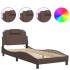 Estructura cama con luces LED cuero sintético marrón 90x200
