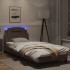 Estructura cama con luces LED cuero sintético marrón 90x200