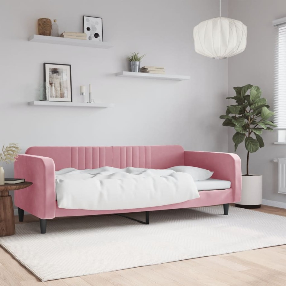 Sofá cama sin colchón terciopelo rosa 90x200