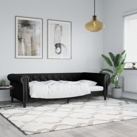 Sofá cama sin colchón cuero sintético negro 90x190