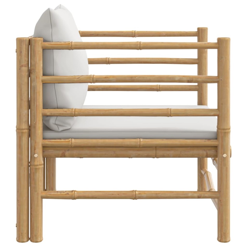 Sofá de jardín bambú con cojines gris