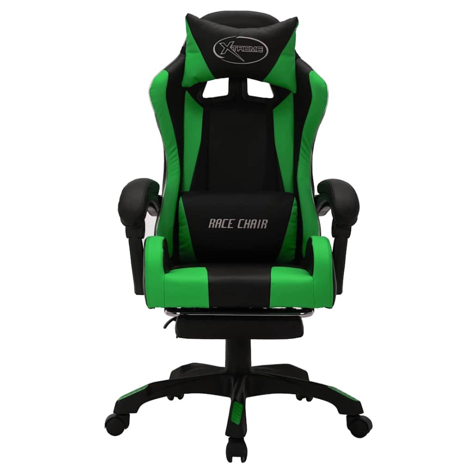 Silla gaming con luces LED RGB cuero sintético verde y