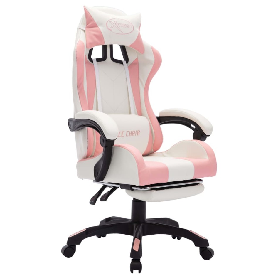 Silla gaming con luces LED RGB cuero sintético rosa y