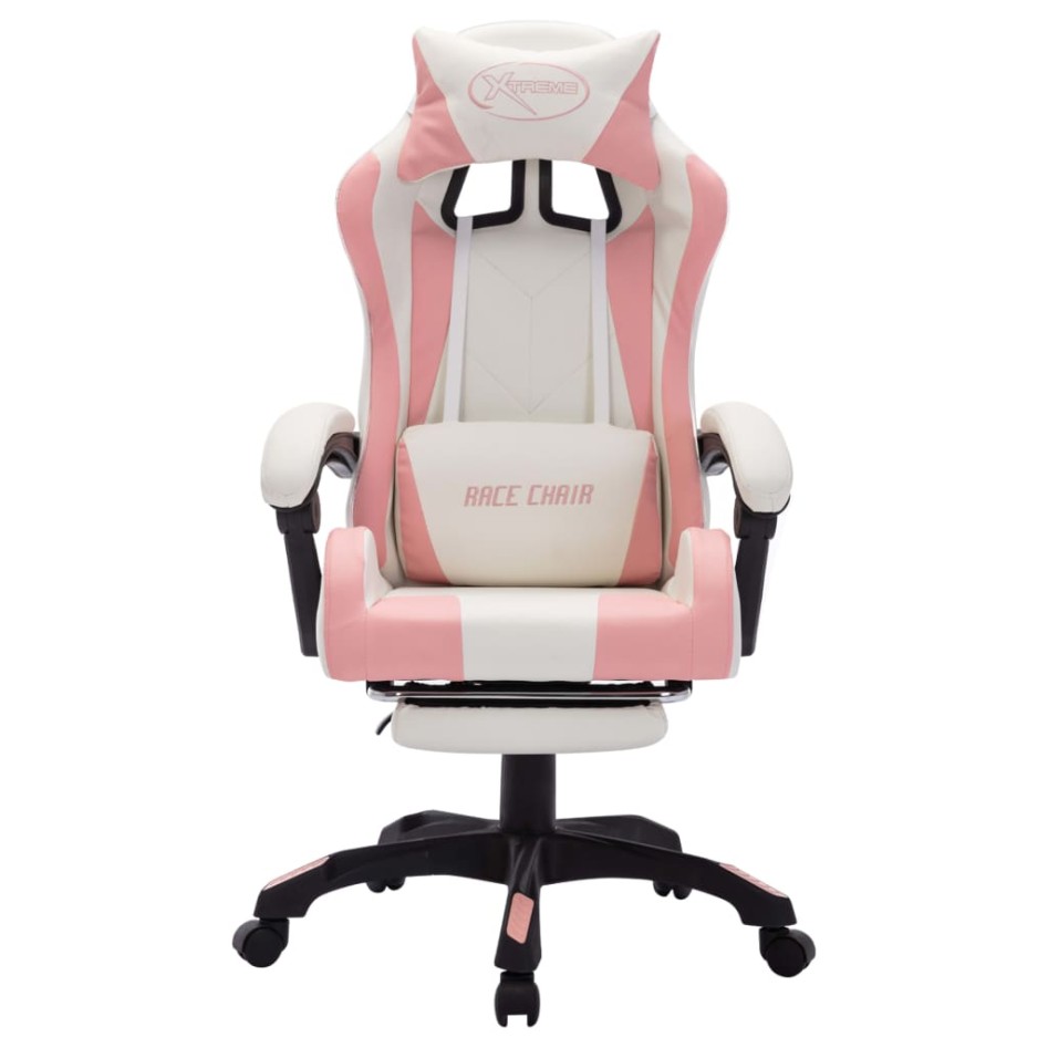 Silla gaming con luces LED RGB cuero sintético rosa y