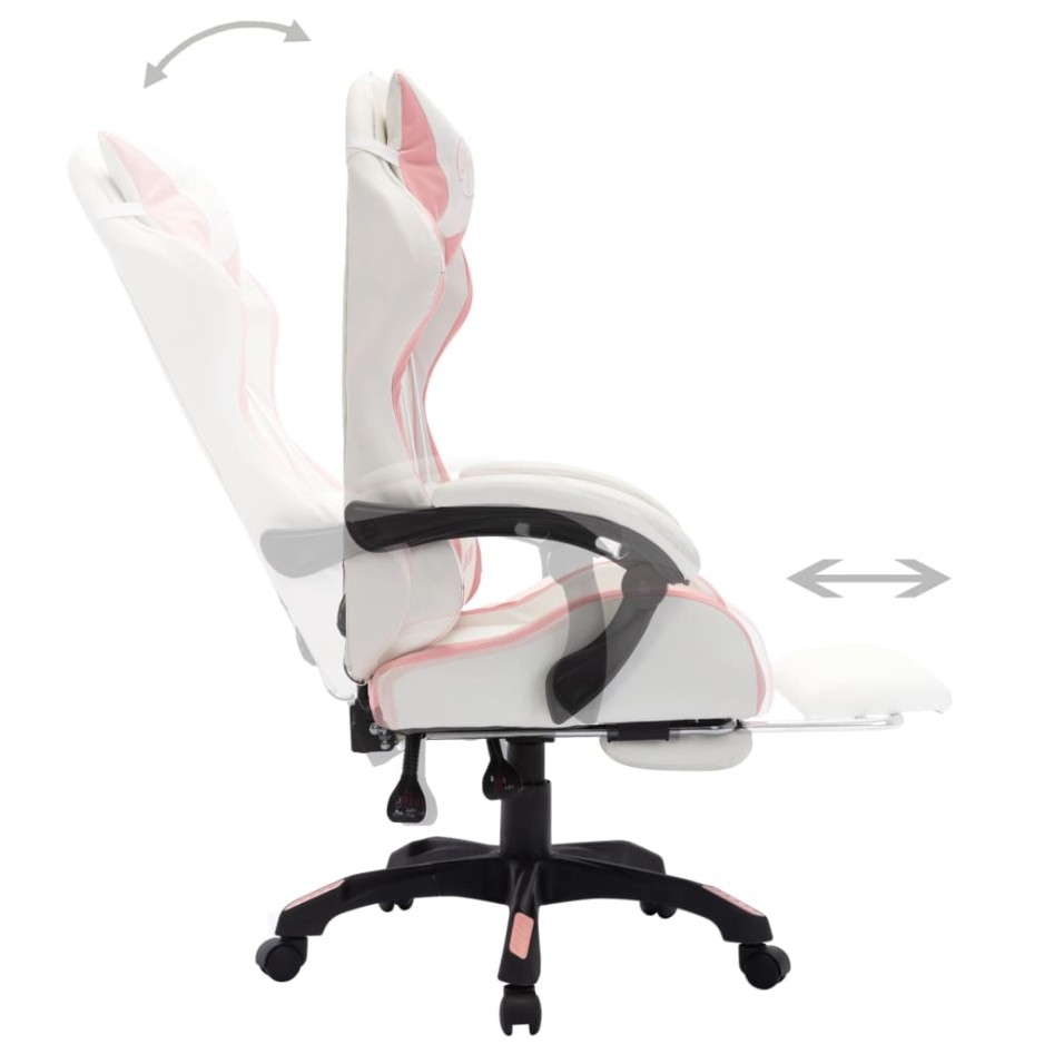 Silla gaming con luces LED RGB cuero sintético rosa y