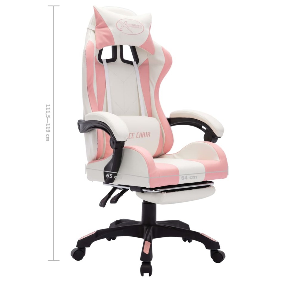 Silla gaming con luces LED RGB cuero sintético rosa y