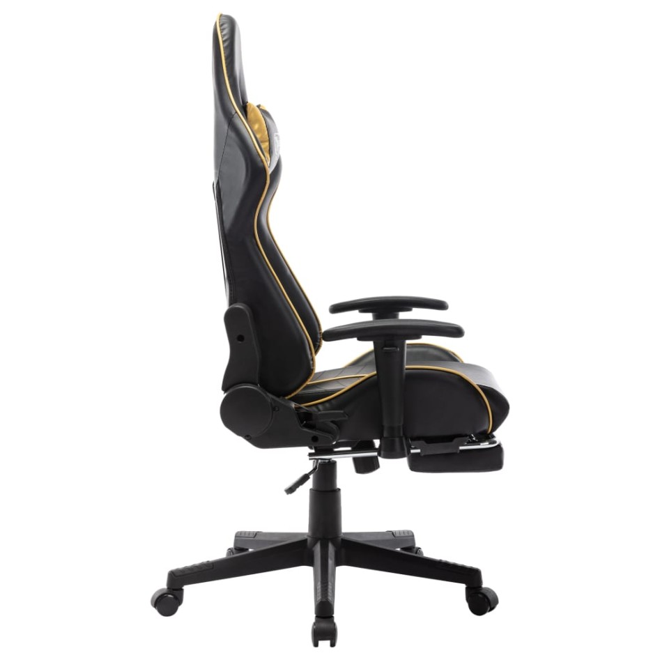 Silla de gaming con reposapiés cuero sintético negro y