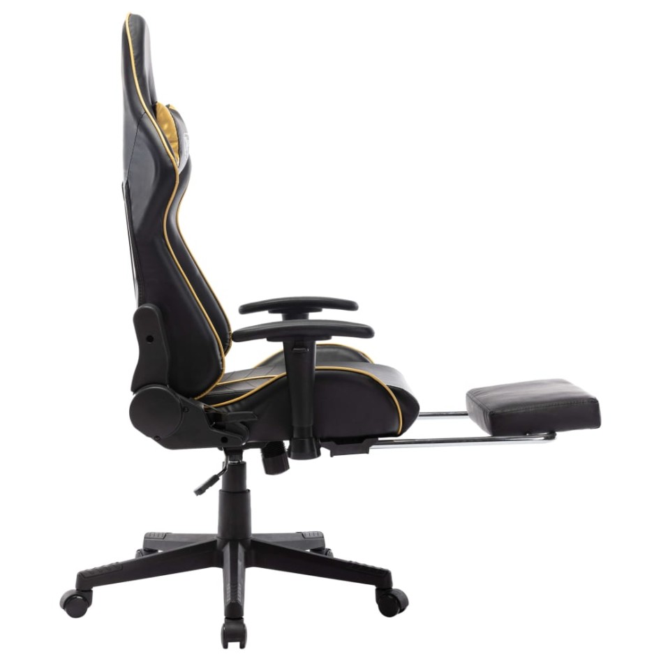 Silla de gaming con reposapiés cuero sintético negro y