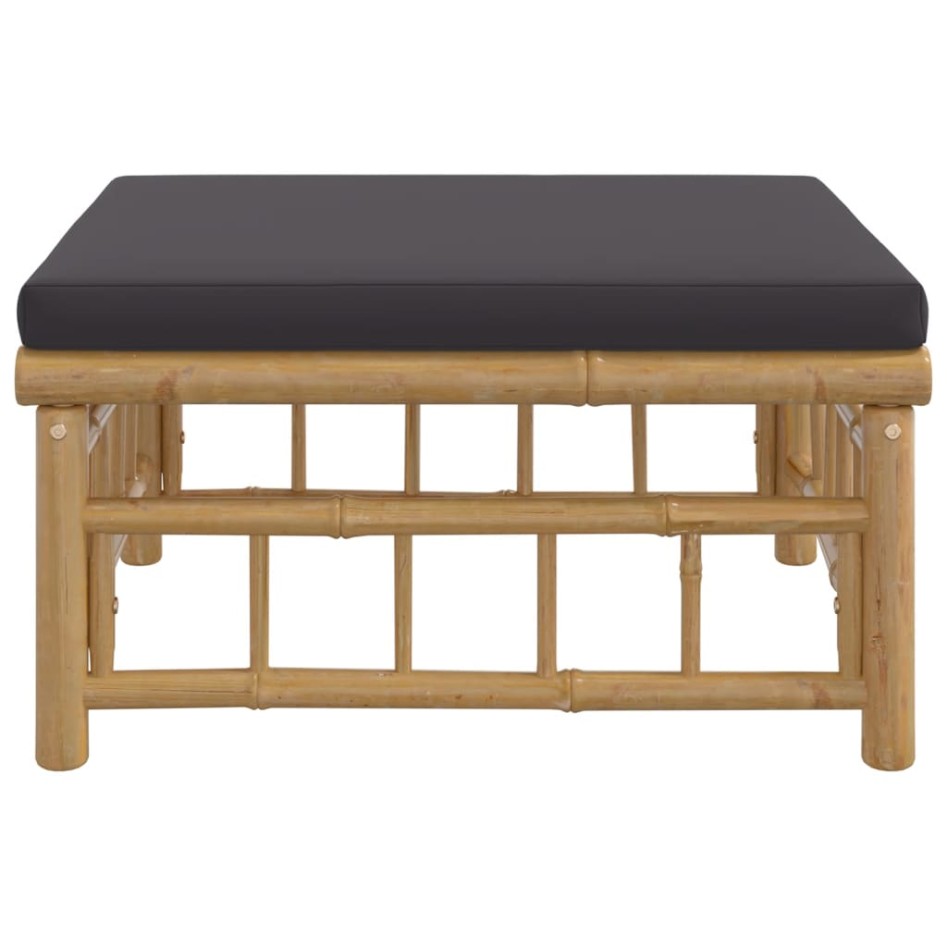 Reposapiés de jardín bambú con cojín gris