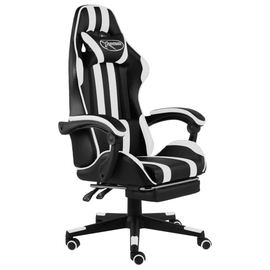 Silla gaming con reposapiés cuero sintético negro y