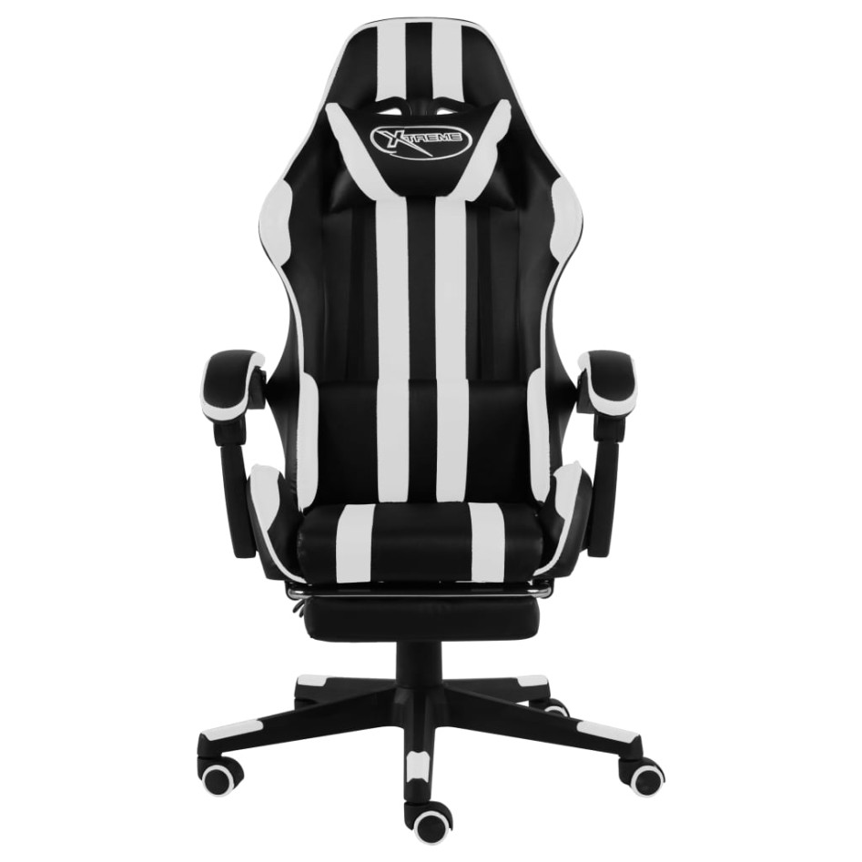 Silla gaming con reposapiés cuero sintético negro y