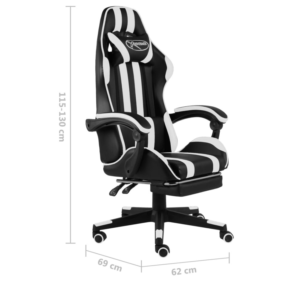 Silla gaming con reposapiés cuero sintético negro y