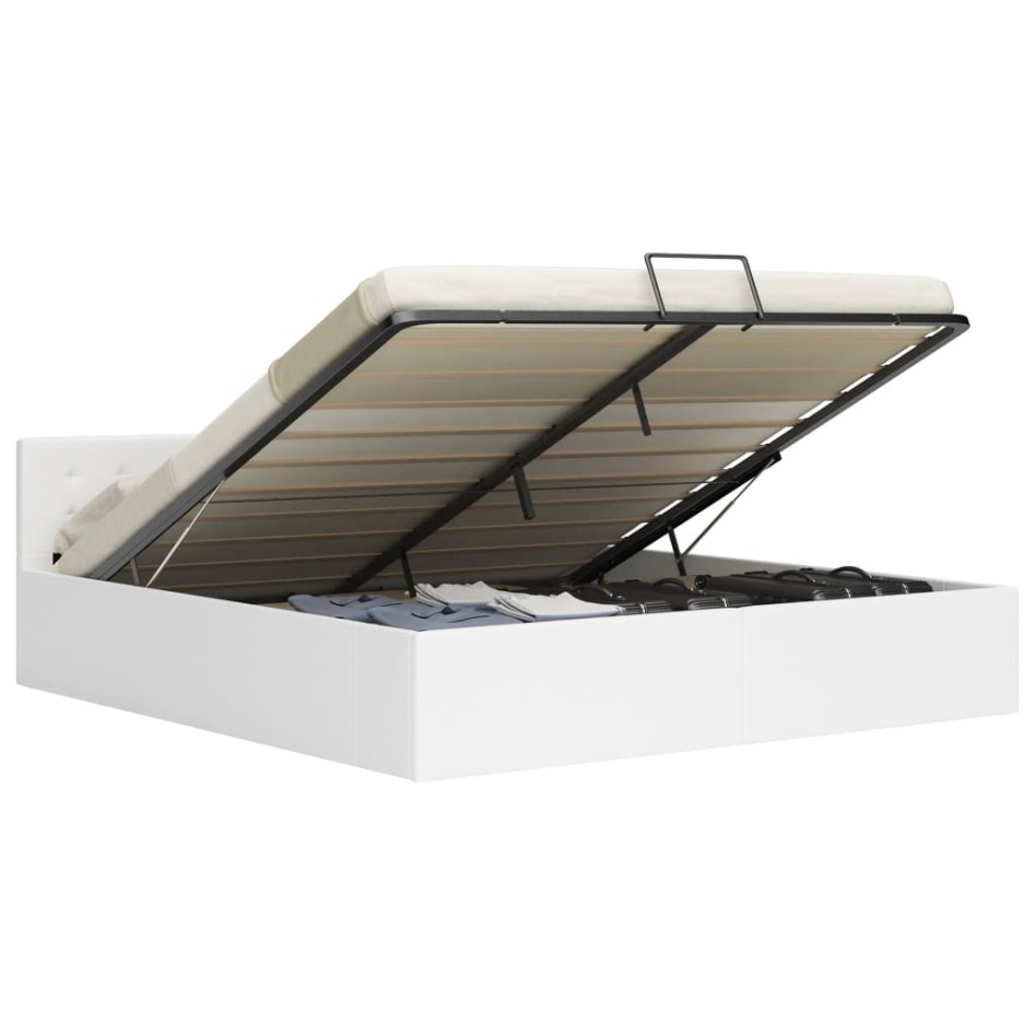 Cama canapé hidráulica cuero sintético blanco 160x200