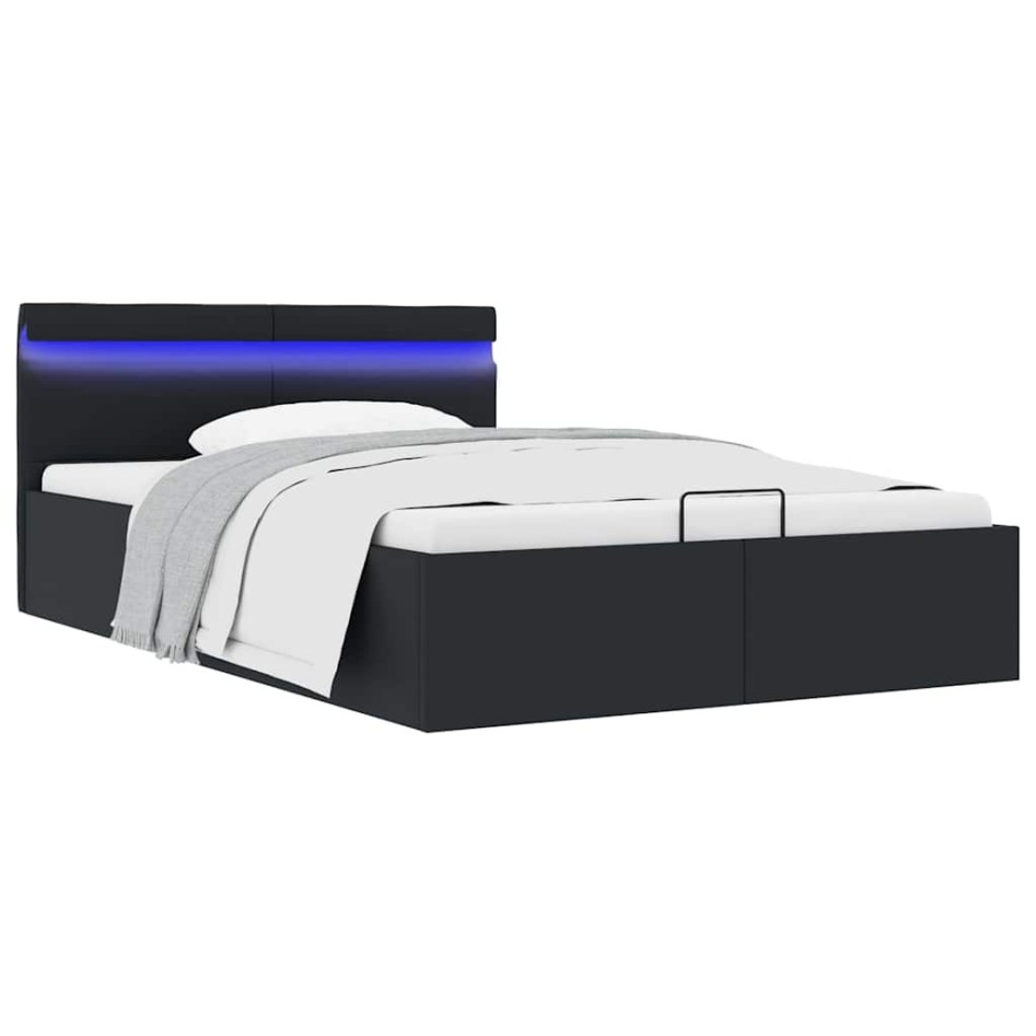 Cama hidráulica almacenaje LED sin colchón negro 140x200