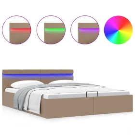 Cama canapé hidráulica LED cuero sintético capuchino 160x200