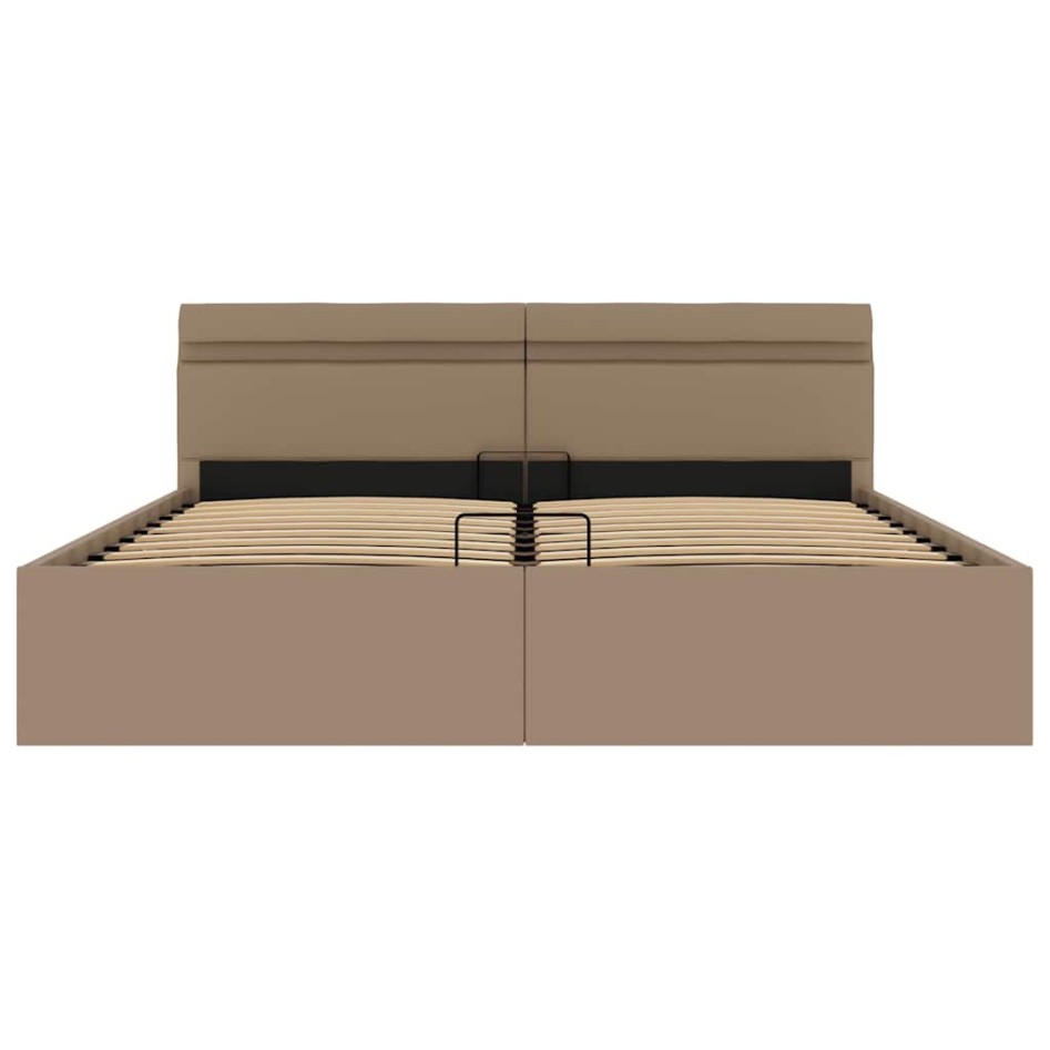 Cama canapé hidráulica LED cuero sintético capuchino 160x200