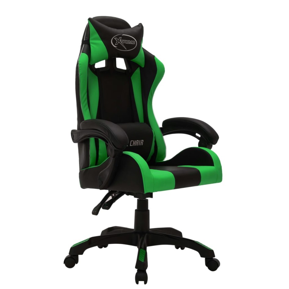 Silla gaming con luces LED RGB cuero sintético verde y