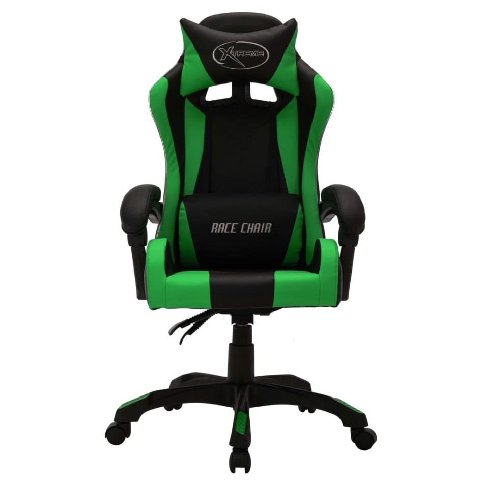 Silla gaming con luces LED RGB cuero sintético verde y