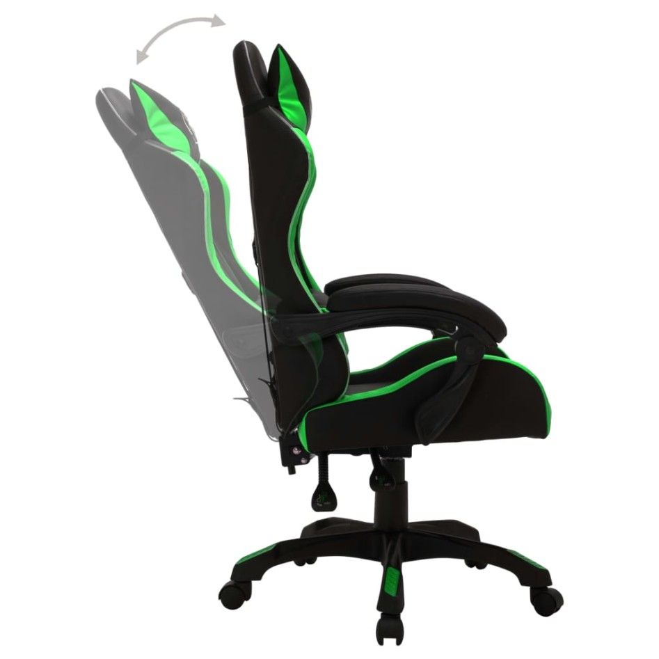 Silla gaming con luces LED RGB cuero sintético verde y