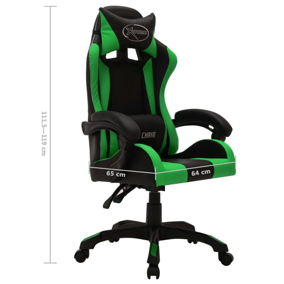 Silla gaming con luces LED RGB cuero sintético verde y