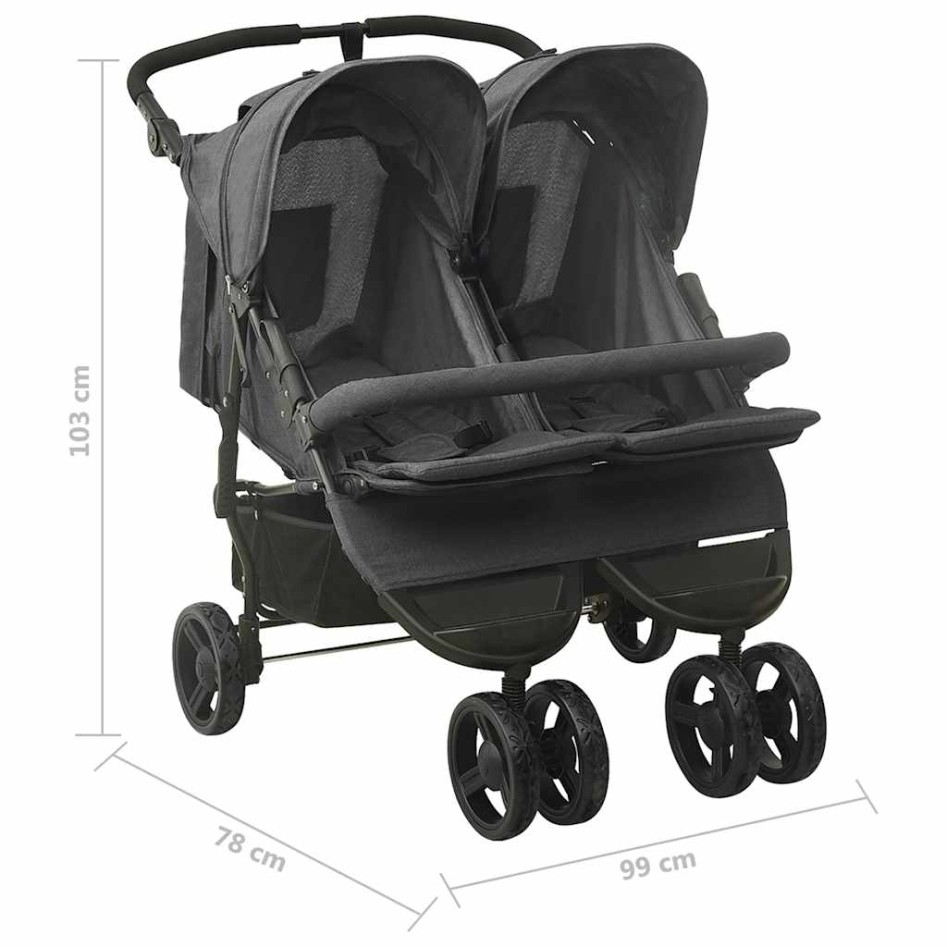 Carrito para gemelos de acero gris